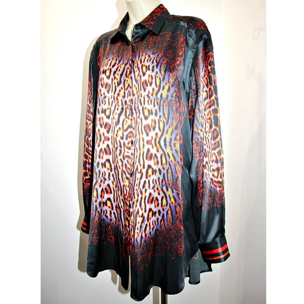 JUST CAVALLI LEOPARD PRINT SIGNED LOGO BUTTON UP TUNIC US XL-2XL / IT 46 $675 - Picture 7 of 15